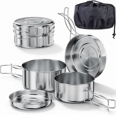 Image de Set de cuisine de camping - poêle et vaisselle légères - 4 pièces