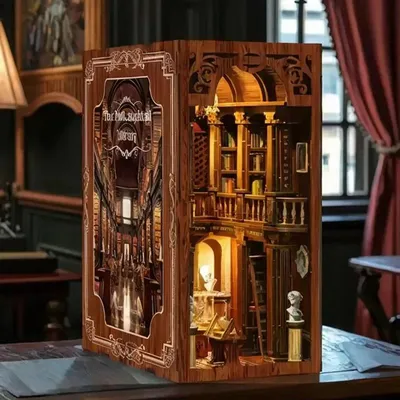 Image de Maison miniature Book Nook - Bibliothèque Victorienne - Puzzle 3D - 430 pièces - Maison miniature - avec LED