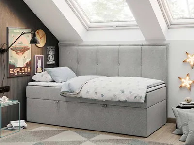 Produktbild von Boxspringbetten für Kinderzimmer, Jugendbett mit Matratze - BANCO - 90x200cm - Hellgrau - H3