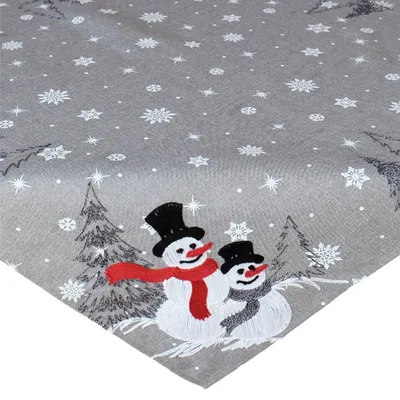 Produktbild von Tischdecke MARITA Schneemänner Stick grau Polyester 85 x 85 cm