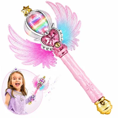 Produktbild von LED Zauberstab für Kinder, Prinzessinnen Zauberstab mit Drehlicht & Musik, leuchtendes Rollenspiel Spielzeug für Mädchen, Geburtstag & Party