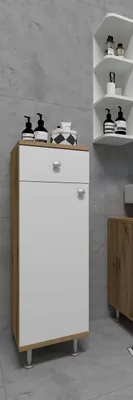 Produktbild von VCM Holz Midischrank | Badschrank | Maße: H. 95 x B. 30 x T. 30 cm | 1 Schublade | 1 Drehtür | 3 Fächer - Nilosi