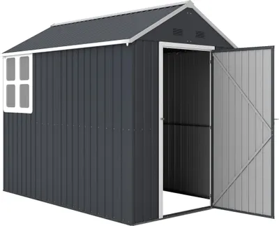 Produktbild von XXL Metall-Geräteschuppen mit Fenster und Doppeltür, 259 x 172 x 222 cm, Dunkelgrau, verzinkter Stahl, wetterfestes Gartenhaus für Werkzeuge und Fahrr