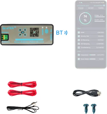 Produktbild von 2,4-Zoll-Wireless-BT-Spannungsmesser, Strommesser, Amperemeter, Voltmeter, Coulometer, Batterieleistungsdetektor, Batteriekapazitaetstester, Echtzeit-Batterieueberwachung