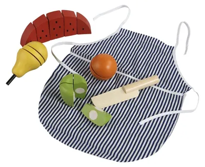 Produktbild von Johntoy Holzspielzeug Schneideobst-Set mit Schürze für Kinder