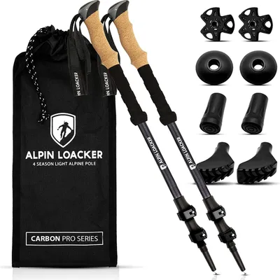 Produktbild von ALPIN LOACKER Teleskop Wanderstöcke Carbon mit Korkgriff 105 bis 135cm - Leichte Nordic Walking Stöcke für Damen und Herren