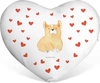 Produktbild von Mr. & Mrs. Panda Dekokissen Corgie - Weiß - Geschenk, Corgi, Spruch, Liebeskissen, Herzkissen, Sprüche, Bellen, Kuschelkissen, Sofakissen, Motivation, Hund, dekoartikel