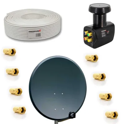 Produktbild von PremiumX SAT Anlage 80cm Antenne Aluminium Quad LNB 50m Kabel F-Stecker