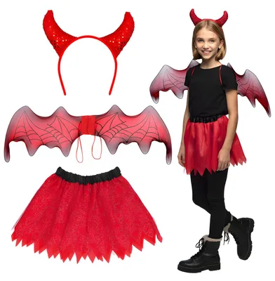 Image de Costume de Diable Devil fille Halloween Carnaval déguisement avec des ailes et une jupe