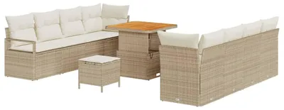 Imagen del producto de Banco de jardín - Banco para exteriores - Juego de salones para exteriores - Mueble de exterior - Capacidad para 6 personas - Ratán sintético color beige - Cojines color crema - Resistente a la intemperie