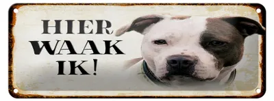 Produktbild von Blechschild Spruch 27x10 cm holländisch Hier Waak ik American Pitbull Terrier