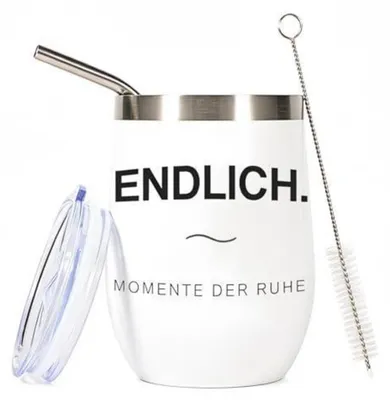 Produktbild von Keramiktasse mit Spruch „Endlich“ für Kaffee & Tee, spülmaschinenfest