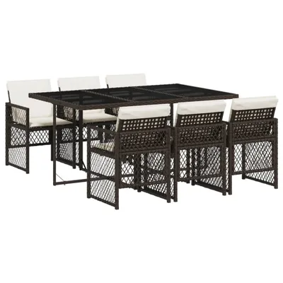 Produktbild von vidaXL 7-tlg. Garten-Essgruppe mit Kissen Braun Poly Rattan