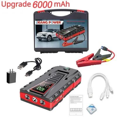 Produktbild von Tragbarer Auto-Starthilfe-Booster - Powerbank - Upgrade 6000 mAh - 12 V - 2500 A - USB 5 V/2 A - Für Motoren bis 6,0 l