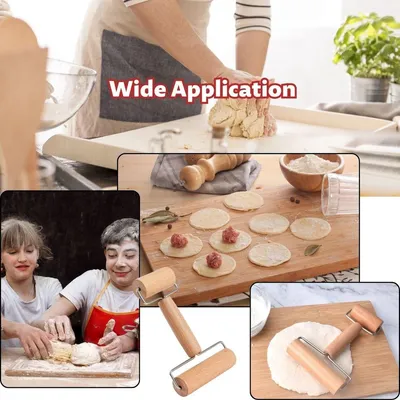 Holz-Teigrolle mit 2 Walzen und Spatel