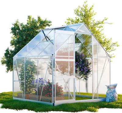 Produktbild von GARMIO® Gewächshaus CUNEO 190x190cm für den Garten, Alu Frühbeet inklusive Fundament, 2 Dachfenster Treibhaus Aufzucht