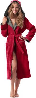 Produktbild von Famanu Bademantel mit Kapuze für Damen - Baumwolle, Velours