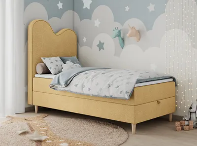 Produktbild von Boxspringbett, Einzelbett für Kinder, Jugendbett mit Matratze - FLOW - 90x180cm - Gelb - H3