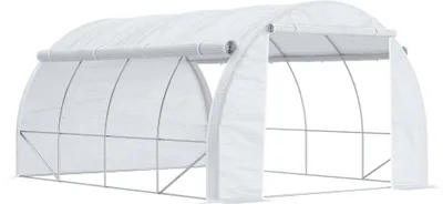 Image de Outsunny Serre de jardin 12 m² dim. 4L x 3l x 2H m avec porte + parois latérales zippées enroulables, 8 fenêtres, acier PE haute densité 140 g/m² Anti-UV blanc