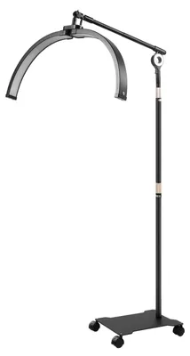 Produktbild von Halbmond LED-Stehlampe - 40W Salonlampe - 3200–5600K dimmbar - Verstellbarer Arm 350° drehbar - Mit Rollen - Für Kosmetikstudio & Tattoo - Schwarz