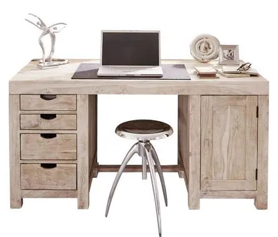 Produktbild von MASSIVMOEBEL24.DE Schreibtisch Akazie 150x75x78 white stone getüncht NATURE WHITE #70