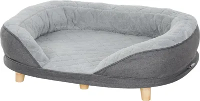 Produktbild von Hundesofa Haustiersofa mit Rückenlehne und Holzbeinen, waschbarer Bezug für mittelgroße Hunde unter 25 kg, Grau