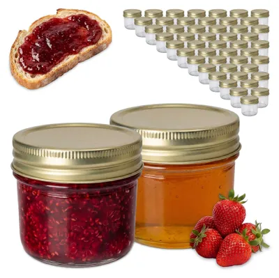 Produktbild von 120 ml Glass Jam Jars, Twist-Off Gold Lids Set