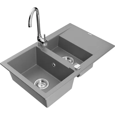 Obrázek produktu pro Mexen Gaspar 1,5-miskový granitový dřez s odkapávačem a kuchyňskou baterií Telma, Šedá - 6507-71-670200-00
