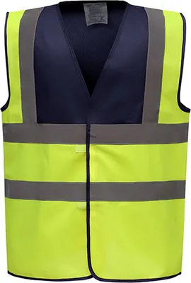 Immagine prodotto di YOKO HVW100 | Gilet di sicurezza ad alta visibilità con 2 bande e bretelle - Colore: Navy Yoke/Giallo Hi-Vis - Taglia: XXL