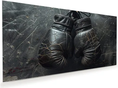 Produktbild von Glasbild 60x30cm in XXL für Wohnzimmer, Schlafzimmer Motiv Boxhandschuhe Vintage