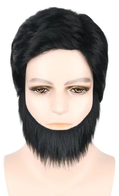 Produktbild von Herren Perücke mit Bart Schwarz Kurz Lockig Halloween Kostüm Set