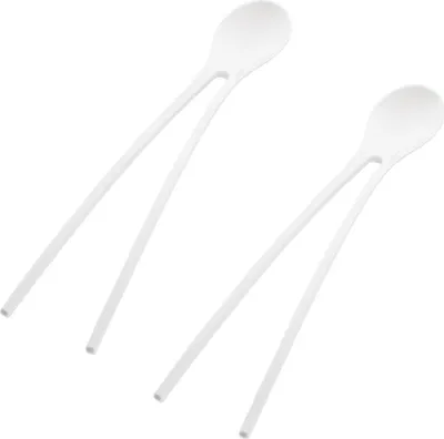 Immagine prodotto di Koziol Twinny Stäbchenlöffel, 2er Set, Essstäbchen, Suppenlöffel, Snackbesteck, Solid Weiß, 3645525