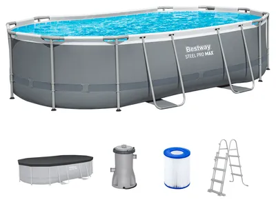 Produktbild von Bestway® Steel Pro MAX™ Frame Pool Komplett-Set mit Filterpumpe 488 x 305 x 107 cm, grau, oval
