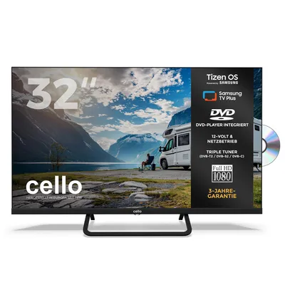 Produktbild von Cello 32″ Smart Camping LED TV mit DVD Player, Tizen OS, Triple Tuner, Pitch Perfect Sound, 12V/24V/230V Multispannung – für Wohnmobil & Wohnwagen