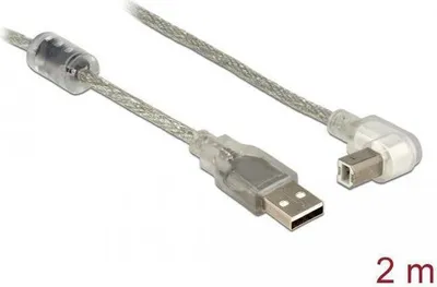 Imagen del producto de Delock - Cable USB - USB (macho) a USB Tipo B (macho) - USB 2.0 - 2 metros - Conector de 90 grados - Transparente