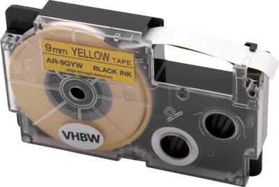 Produktbild von vhbw Schriftband-Kassette kompatibel mit Casio KL-2000, KL-300, KL-70E, KL-200E, KL-60, KL-7000, KL-7200 Etiketten-Drucker 5,5m x 9mm Schwarz auf Gelb