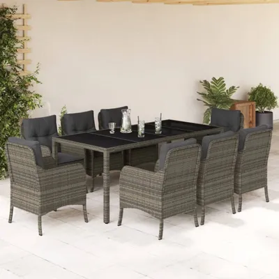 Produktbild von The Living Store 9-tlg. Garten-Essgruppe mit Kissen Grau Poly Rattan