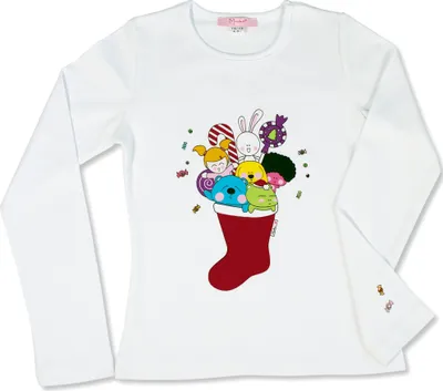 Produktbild von Miuko Langarmshirt für Mädchen, weiß, T-Shirt langärmlig, Motiv Nikolaus, Teenager, 100% Baumwolle, 74-128