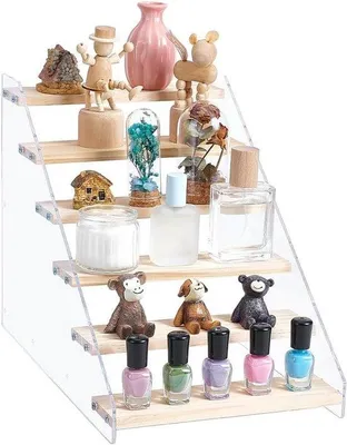 Produktbild von Display für Puppen und Schmuck | Acryl Holz 6 Ebenen | Organizer für Actionfiguren und Miniaturen | Parfums und Kuchen Display | Montiert