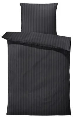 Produktbild von 4 teilig Bettwäsche 135x200 cm gestreift schwarz weich Elegant Damast Microfaser