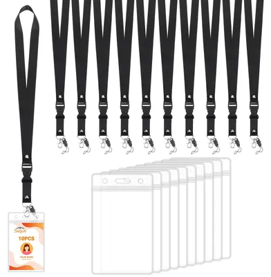 Produktbild von Set aus 10 ID-Kartenhaltern mit Lanyard und Karabiner