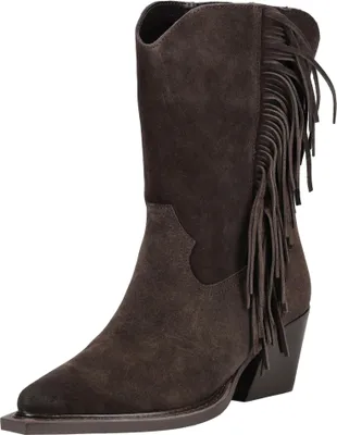 Produktbild von Damen Lederstiefel mit Fransen, spitz zulaufend und Blockabsatz