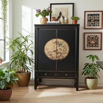 Produktbild von Hochzeitsschrank Schrank Kommode Kleiderschrank Möbel asiatisch chinesisch orientalisch Vintage-Stil aus Holz schwarz