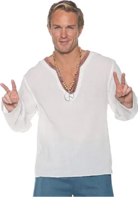 Produktbild von Weißes Hippie Kostümshirt mit Zierborte für Karneval Größe: XXL