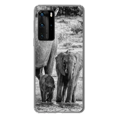 Produktbild von MuchoWow® Handyhülle Schutzhülle Hülle für Huawei P40 Pro Elefant - Wasser - Tiere - Schwarz - Weiß Silikon Softcase Handy Hülle - Schutz