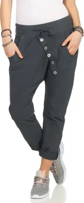 Produktbild von 295 Damen Hose Sweatpants Jogginghose Baumwolle Freizeithose Boyfriend Bagg Sporthose mit Gummibund Dunkelgrau