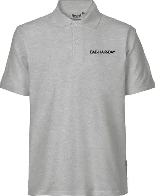Produktbild von Huuraa Herren Polo Shirt Bad Hair Day Schriftzug 3XL Sport Grey Bio Baumwolle Fairtrade Poloshirt Geschenkidee