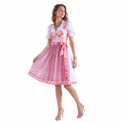 Produktbild von 2-teiliges Trachtenkleid (Kleid + Schürze) in Rosa/Beige/gebrochenes Weiß, KI-generiertes Bild