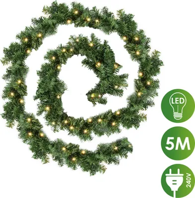 Immagine prodotto di Bettizia Ghirlanda di Natale con 100 LED per interni esterni 5M Decorazione natalizia Ghirlanda di Natale bianco caldo
