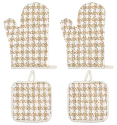Productafbeelding van Omgoods - Set van 2 Hittebestendige Ovenwanten en Pannenlappen - Katoenen Keukenaccessoires